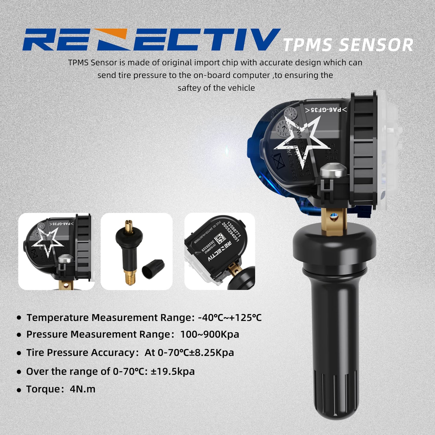 RENECTIV TPMS Sensor, 315MHZ Sistema de monitoreo de presión de neumáticos de repuesto para GM Chevy Buick GMC Pontiac Hummer Saturn OE#13598771 13586335 13581558 13598772 (4 piezas)