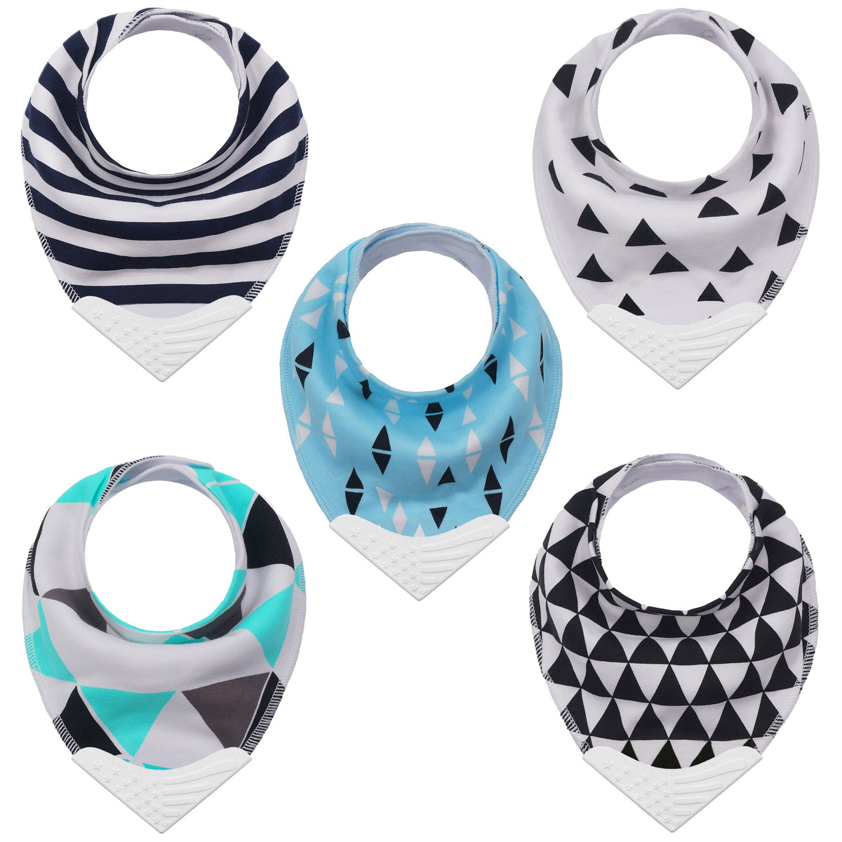 Baberos de dentición para bebé Bandana Drool con silicona sin BPA para niños y niñas, bebés y niños por Giftty (5 unidades), Multioloured, One Size fit from 3-48 months
