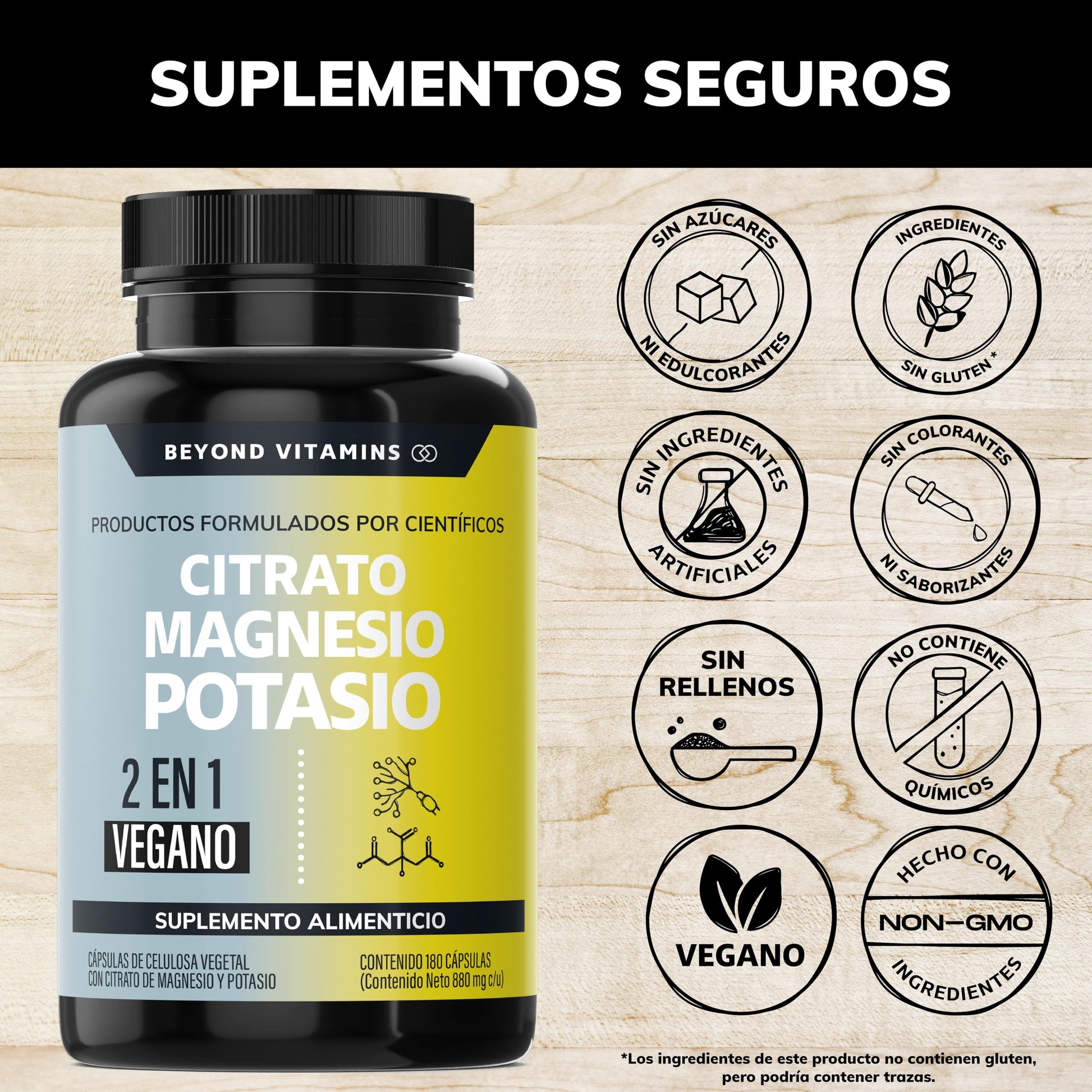 Citrato de Magnesio + Citrato de Potasio | 1334 mg de citrato de magnesio y citrato de potasio | Adicionados con Platano en Polvo, Curcuma y Arroz | Cápsulas sin rellenos | Vegano | Citrate Magnesium + Potassium Citrate-180 cápsulas