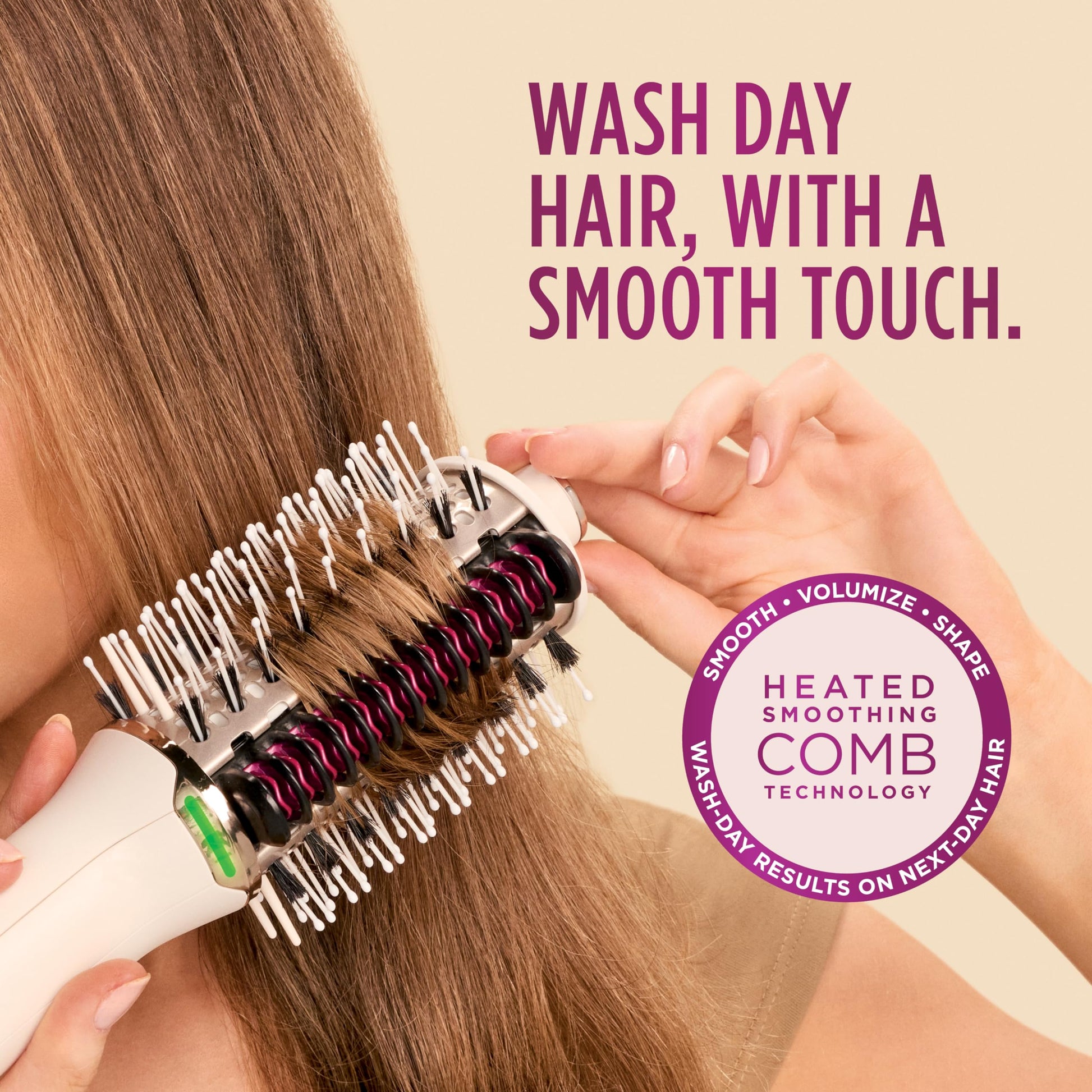 SHARK, Cepillo Secador SmoothStyle, Peine Térmico, Ideal para Todo Tipo de Cabello, Alisa y Da Volumen, 3 Ajustes de Temperatura, Color Seda, HT202