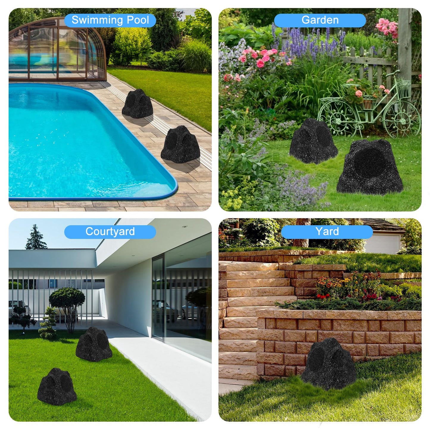 Herdio 8" Altavoces de Roca al Aire Libre Hardwired 600 vatios, diseño Impermeable IPX6 para Piscina, jardín, Cubierta, y Actividades al Aire Libre (par)
