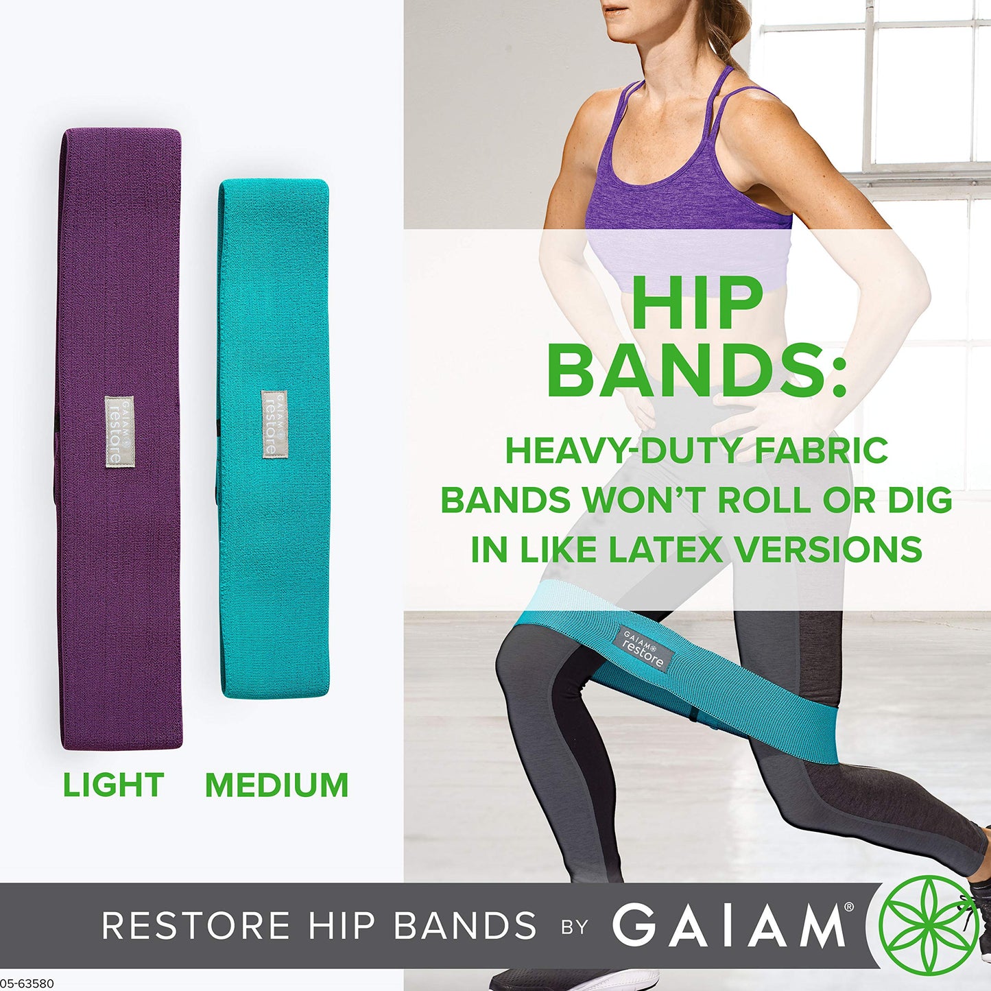 Gaiam Restore - Bandas de Resistencia para Botines, círculos, 2 Bandas elásticas para glúteos para Mujeres y Hombres, con Resistencia progresiva para piernas, Trasero, Muslo, Sentadillas, Tobillo,