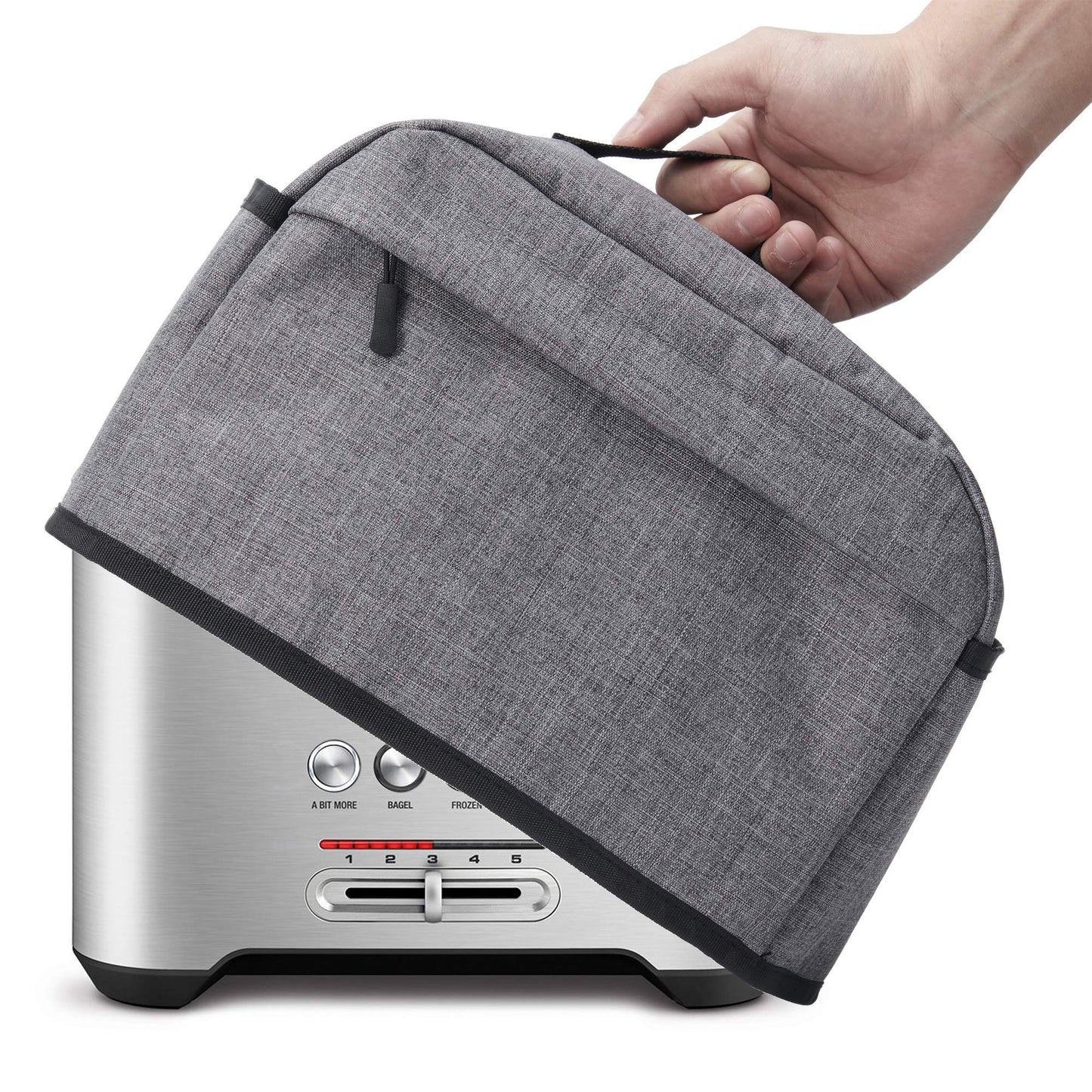 VOSDANS 2 Slice Toaster Cover with Zipper & Open Pockets Kitchen Small Appliance Cover with Handle, Dust and Fingerprint Protection, Machine Washable, Grey (Patent Design)