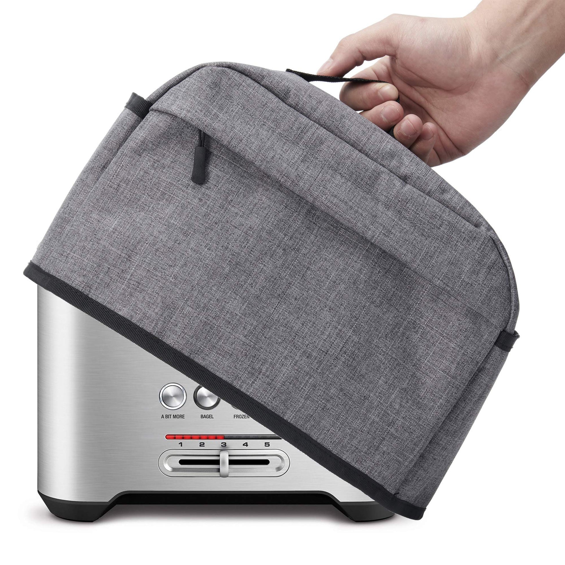 VOSDANS 2 Slice Toaster Cover with Zipper & Open Pockets Kitchen Small Appliance Cover with Handle, Dust and Fingerprint Protection, Machine Washable, Grey (Patent Design)