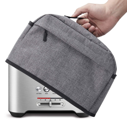 VOSDANS 2 Slice Toaster Cover with Zipper & Open Pockets Kitchen Small Appliance Cover with Handle, Dust and Fingerprint Protection, Machine Washable, Grey (Patent Design)
