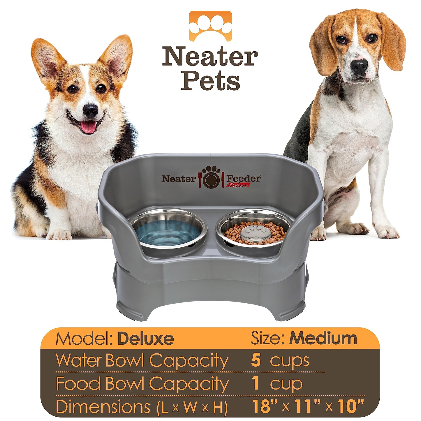 Comedero Neater Feeder Deluxe Gris Gunmetal con Tazón de Alimentación Lenta para Perro Mediano