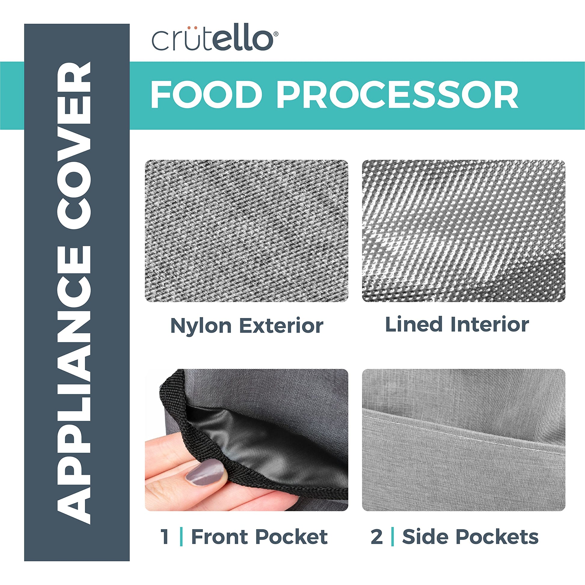Crutello - Funda para procesador de alimentos con bolsillos de almacenamiento para grandes procesadores personalizados de 11 a 14 tazas, cubiertas para electrodomésticos de cocina, para encimera de