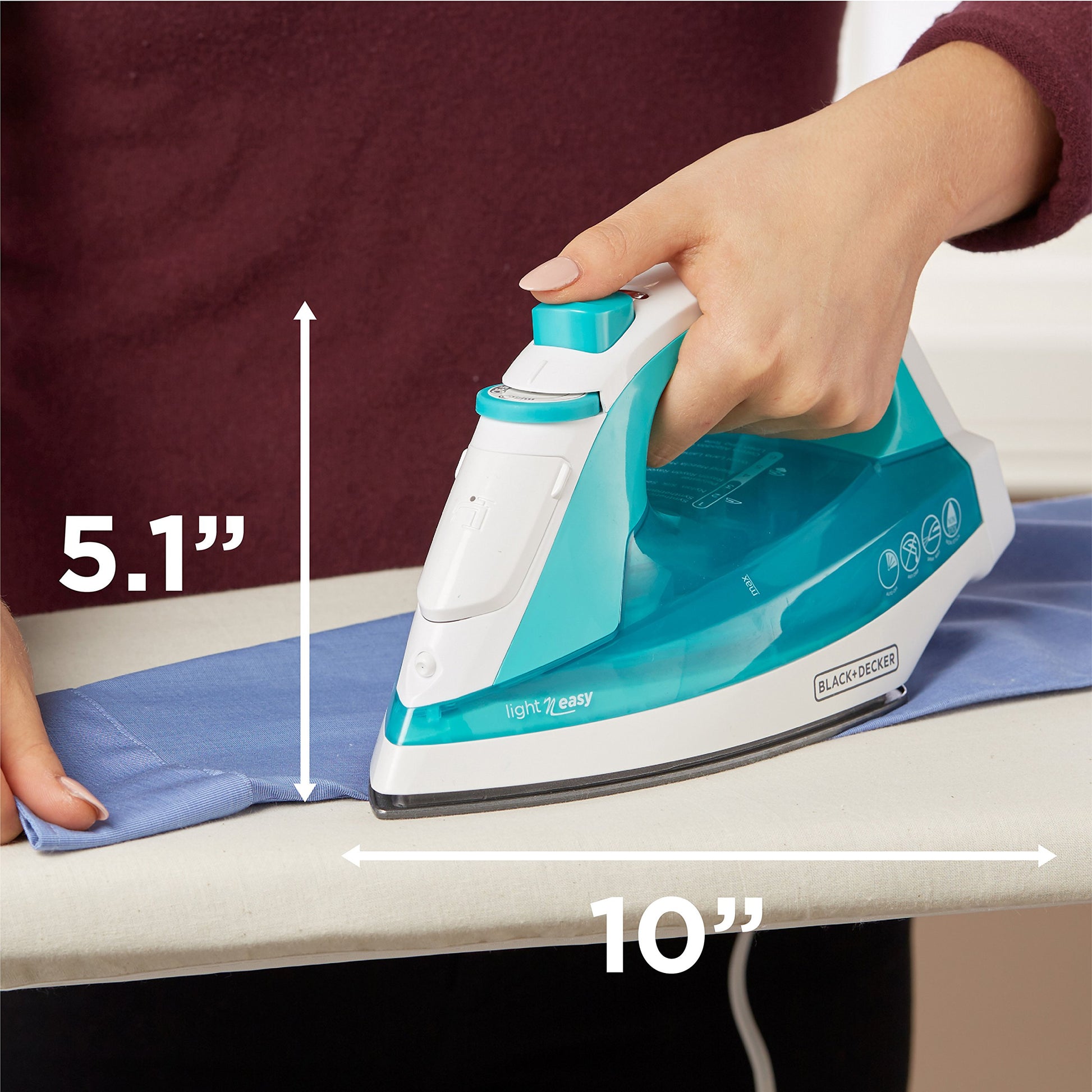 BLACK+DECKER IR1010 Light 'N Easy - Plancha de Vapor compacta, Color Verde Azulado