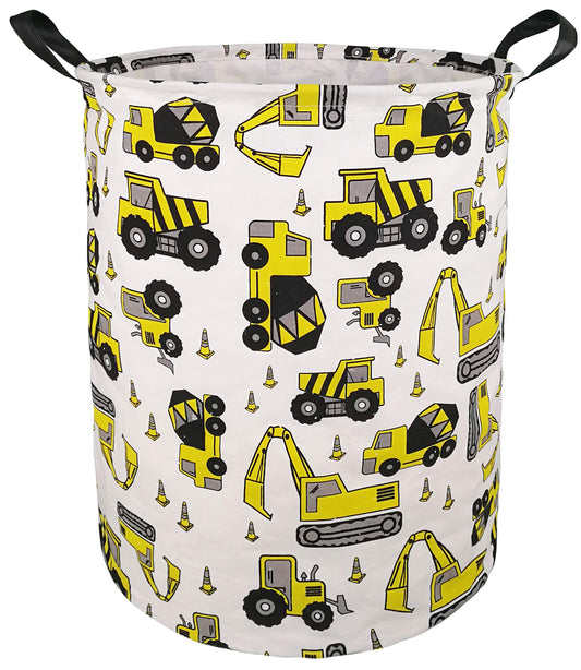 KUNRO Cesta de almacenamiento redonda de gran tamaño con revestimiento impermeable, cesta organizadora para ropa de guardería, juguetes (excavadora)