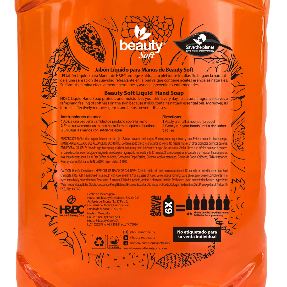 Jabón liquido para manos antibacterial 1.8 Litros Libre de Parabenos y Triclosán con Colageno y Aloe Vera Explosión Frutal