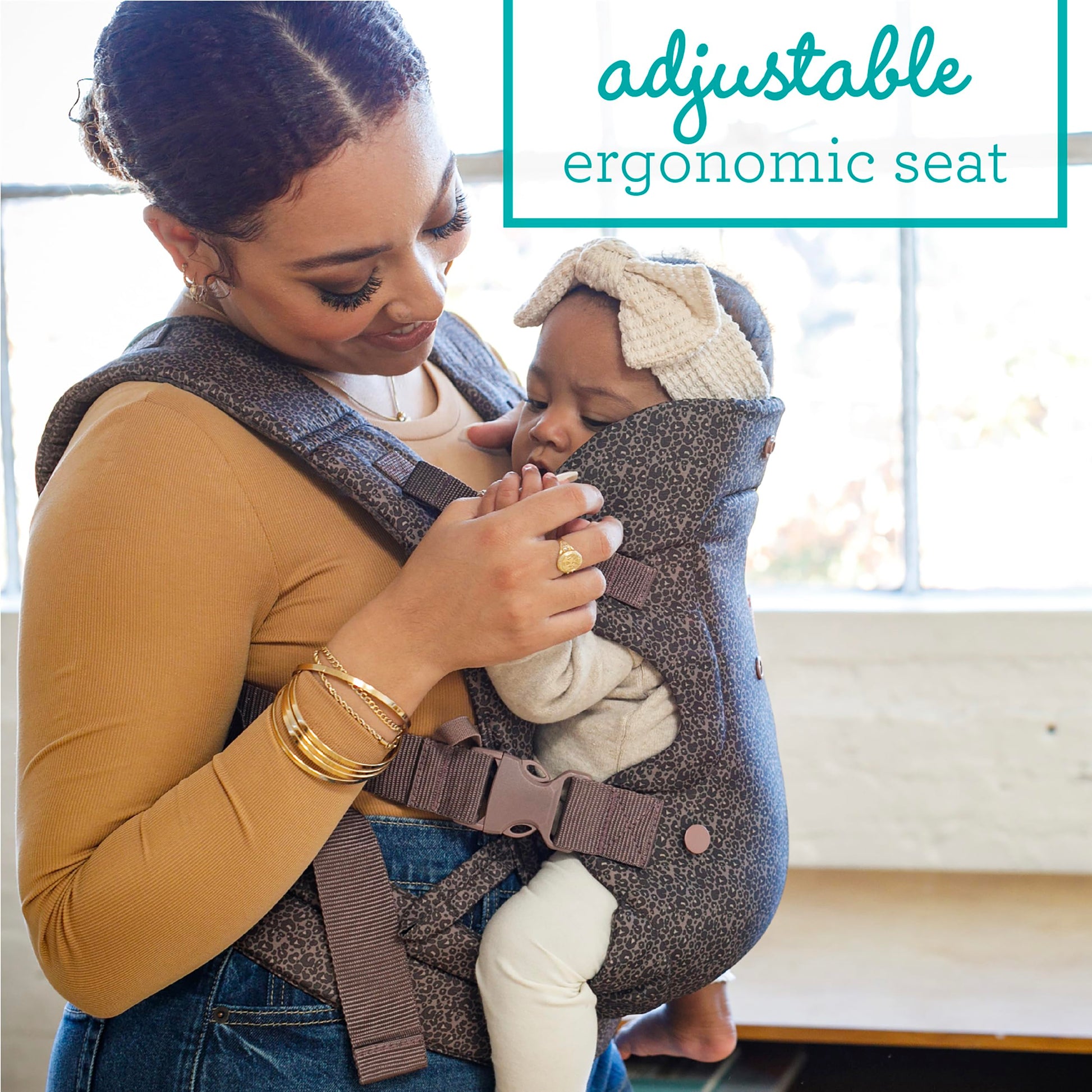 Infantino Flip Advanced Portabebés 4 en 1 – Ergonómico, Convertible, frontal y frontal hacia fuera Portabebés delantero y trasero para recién nacidos a niños pequeños 8-35 libras, leopardo
