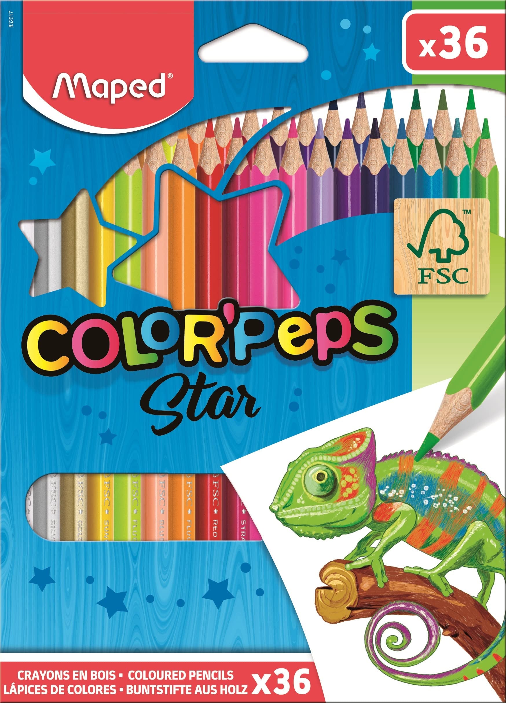 Maped 832017ZV Lápices de Colores X 36, Caja de Cartón, pack of/paquete de 36, Multicolor