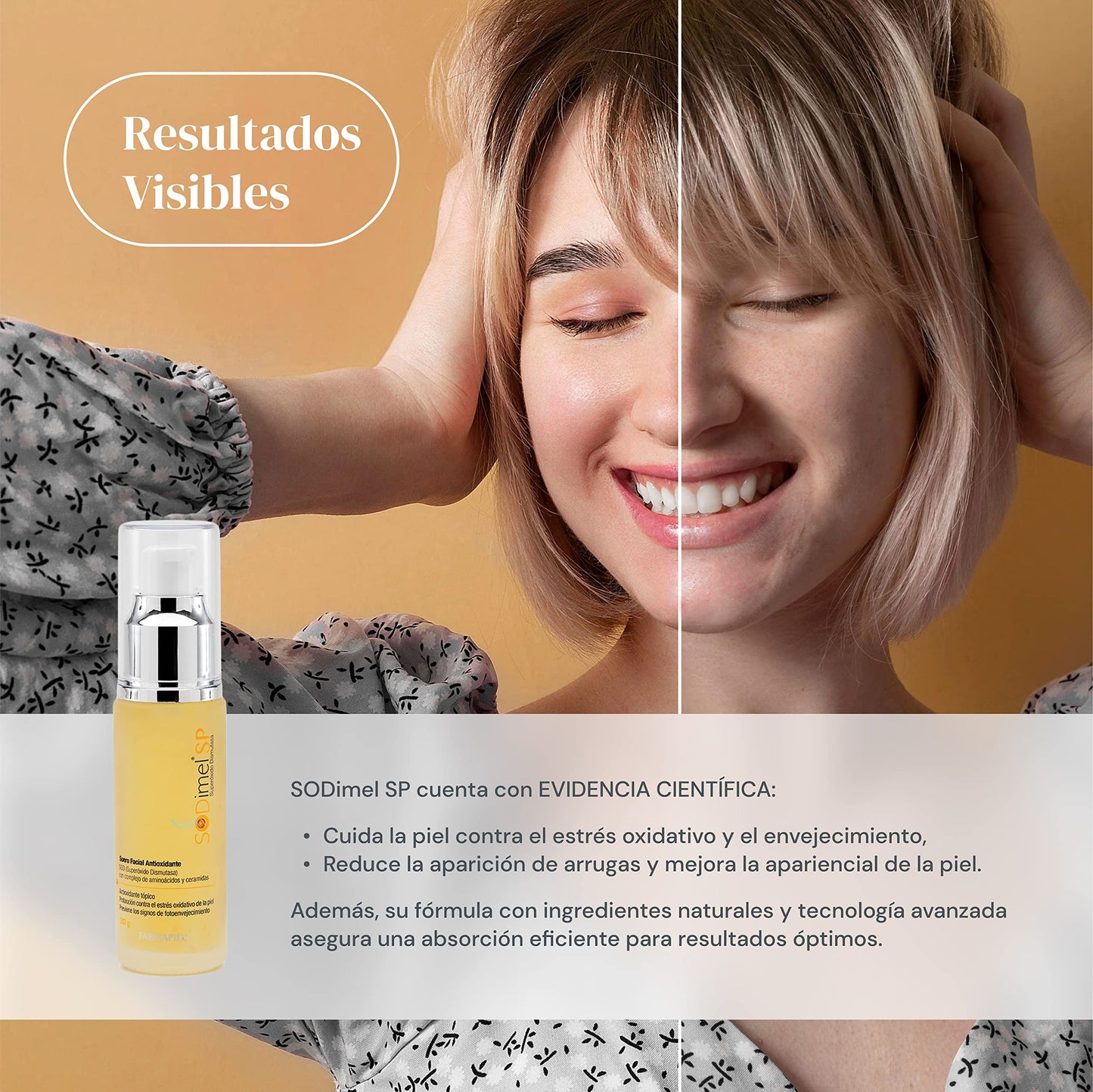 SODIMEL Suero Facial Antioxidante | Tratamiento Auxiliar para el Estrés de la Piel | Previene Daños Solares, Nutre e Hidrata la Piel | 30 gr