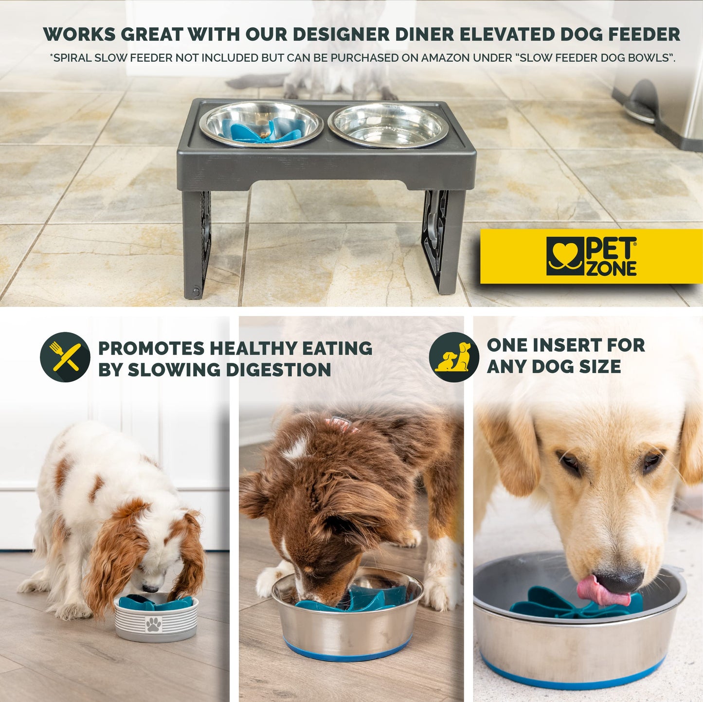 Cuencos Elevados Ajustables Pet Zone Acero Inoxidable para Perros Grandes, Medianos y Pequeños