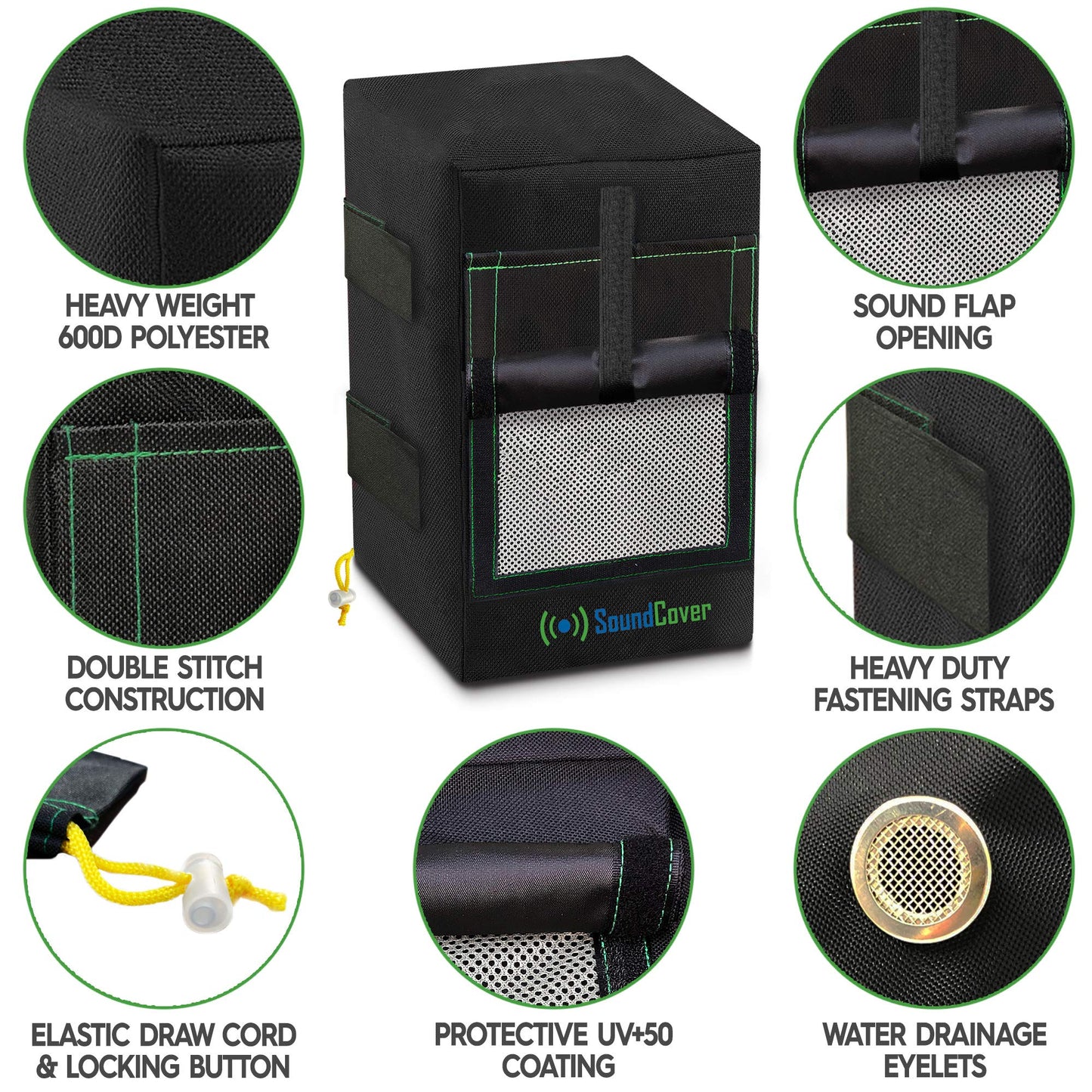 Dos cubiertas de altavoces negras impermeables 600D para altavoces montados en soporte C – Se adapta a Klipsch AW-650, Polk Atrium 8 SDI, tecnología definitiva AW 6500 (dimensiones máximas: 15
