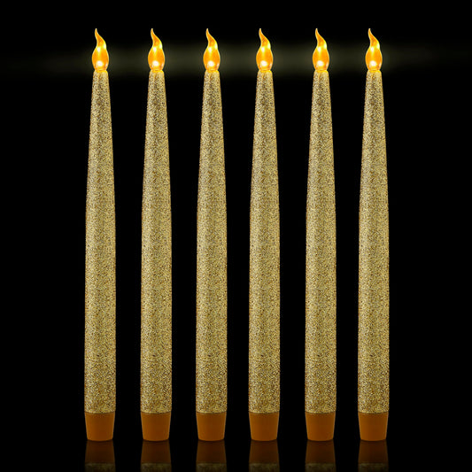 FURORA LIGHTING - Velas decorativas de Navidad LED doradas con pilas, paquete de 6, velas eléctricas, luces de ventana con temporizador de 6/18, decoraciones de invierno, velas falsas, color dorado de