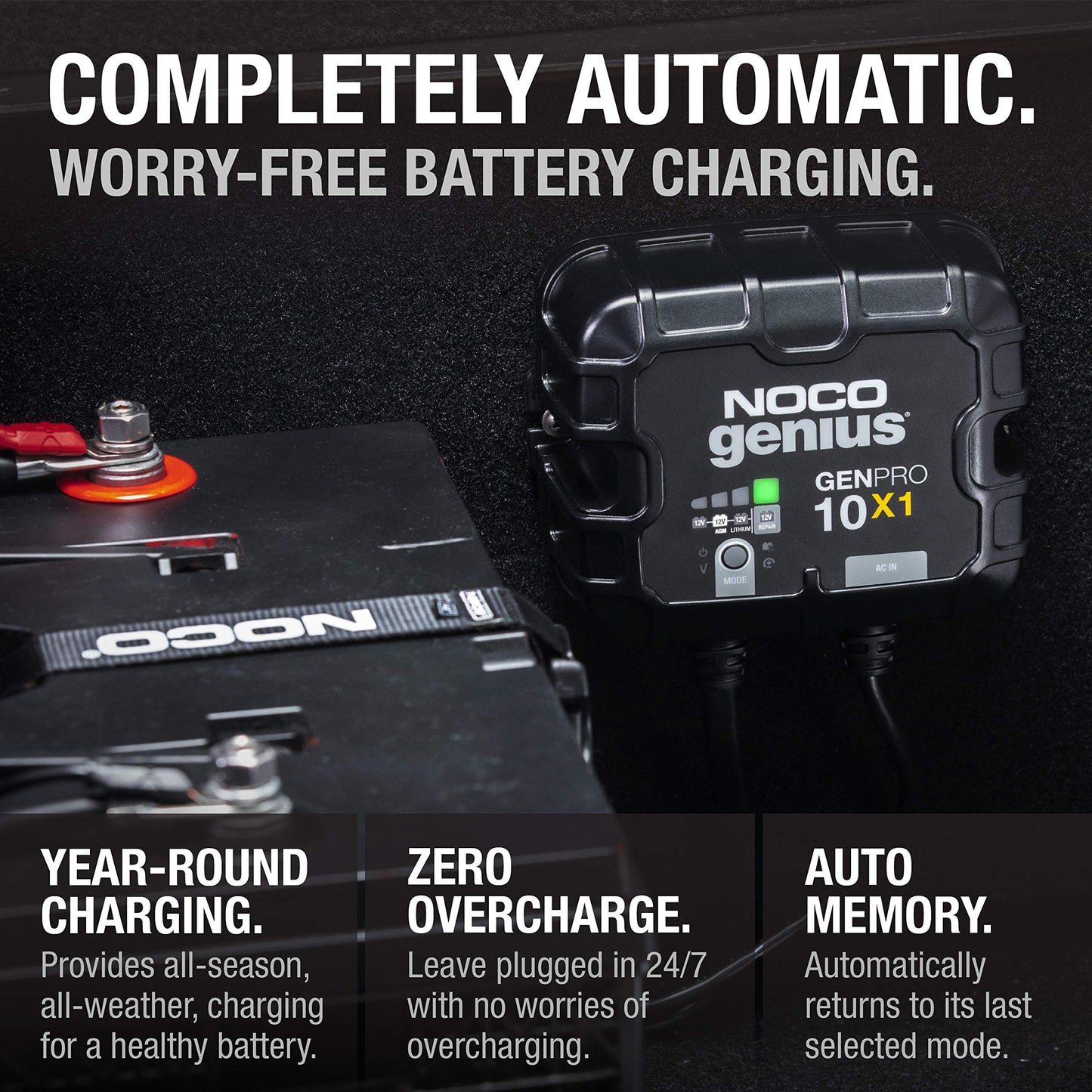NOCO Genius GENPRO10X1, 1-Bank, 10-Amp (10-Amp per Bank) Fully-Automatic Smart Marine Charger, 12V Onboard Battery Charger, Battery Maintainer and Battery Desulfator with Temperature Compensation