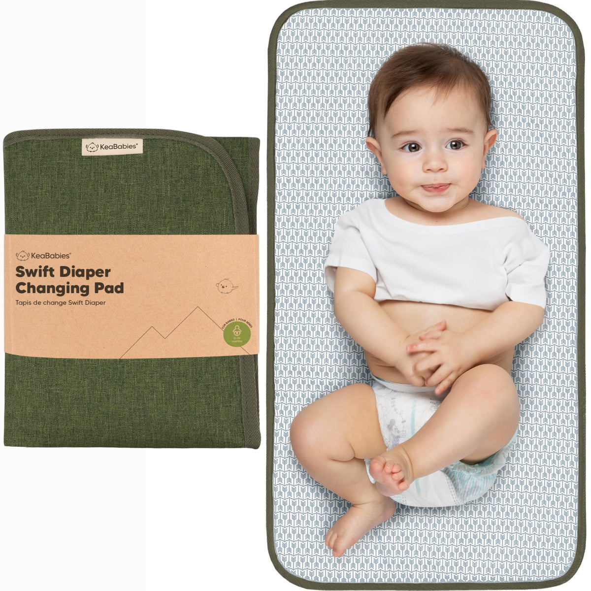 Cambiador portátil de pañales – cambiador plegable impermeable para bebé – cambiador de pañales de viaje – cambiador ligero para bebé – cambiador de bebé – lavable a máquina (verde oliva)