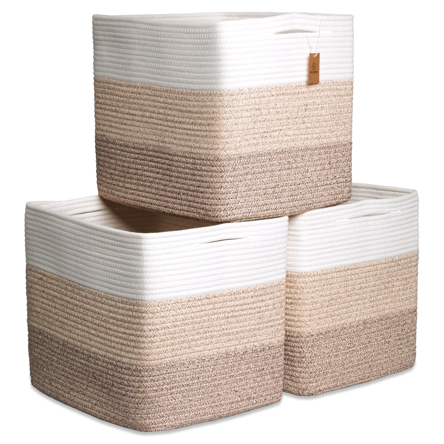 NaturalCozy Kallax - Cubos de almacenamiento de 13 x 15 x 13 pulgadas, paquete de 3 | cubeta de cuerda de algodón para organizar | Canastas de almacenamiento Kallax para organizador de estantes,