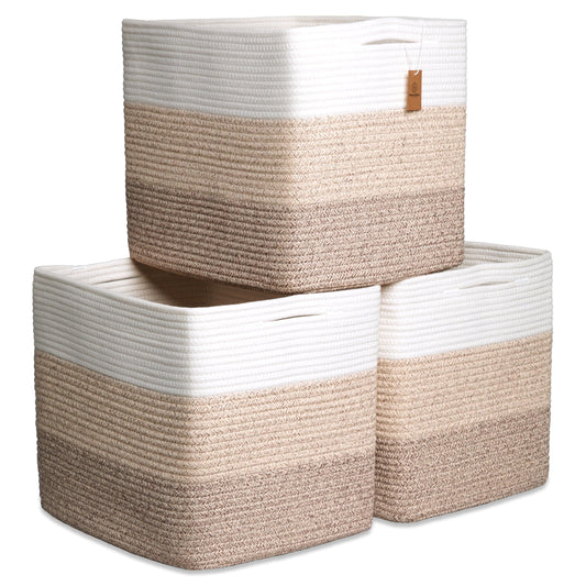 NaturalCozy Kallax - Cubos de almacenamiento de 13 x 15 x 13 pulgadas, paquete de 3 | cubeta de cuerda de algodón para organizar | Canastas de almacenamiento Kallax para organizador de estantes,