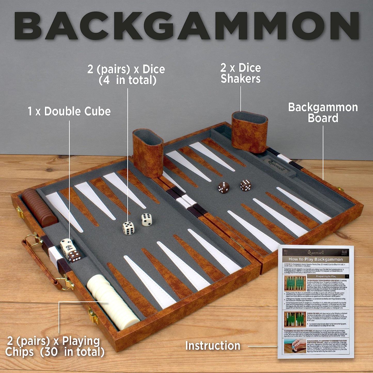 Juego de Backgammon Queensell Rojo Viaje para Adultos y Niños