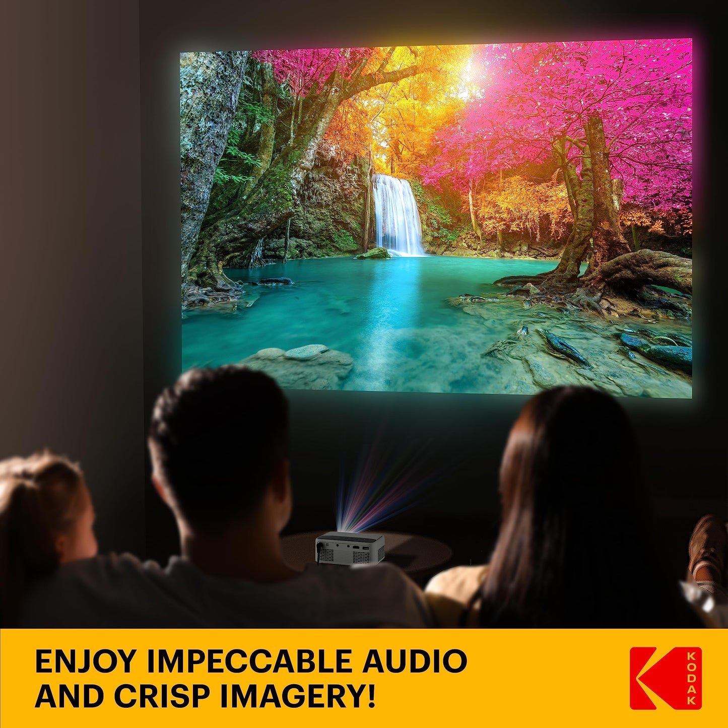 KODAK FLIK X1 Mini proyector Pico | Proyector portátil compacto de 100 pulgadas con control remoto y altavoces de 2 W reproduce películas, programas de televisión y juegos, compatible con HDMI, USB, AV, smartphone, Firestick, color blanco