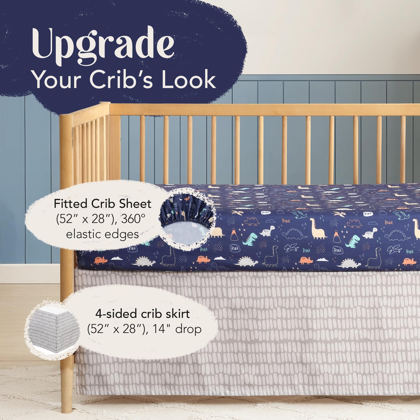 Hōmistry - Juego de ropa de cama para cuna de 3 piezas para niños - Edredón reversible, sábana bajera, falda de cuna - Juego de ropa de cama para cuna de bebé de microfibra suave, transpirable y