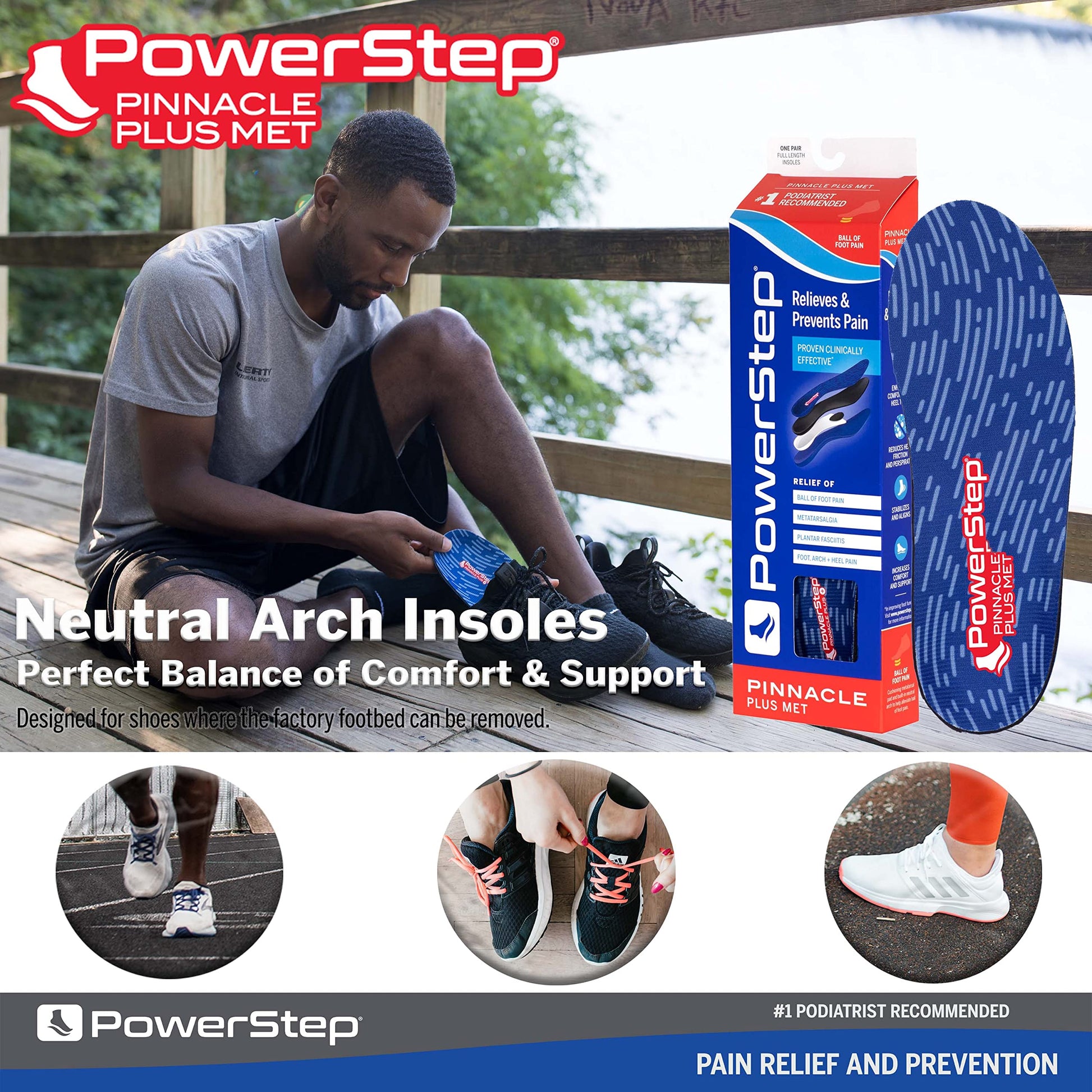Plantillas Ortopédicas Powerstep Pinnacle Plus Metatarsalgia Soporte Arco Alivio Neuroma para Hombre y Mujer