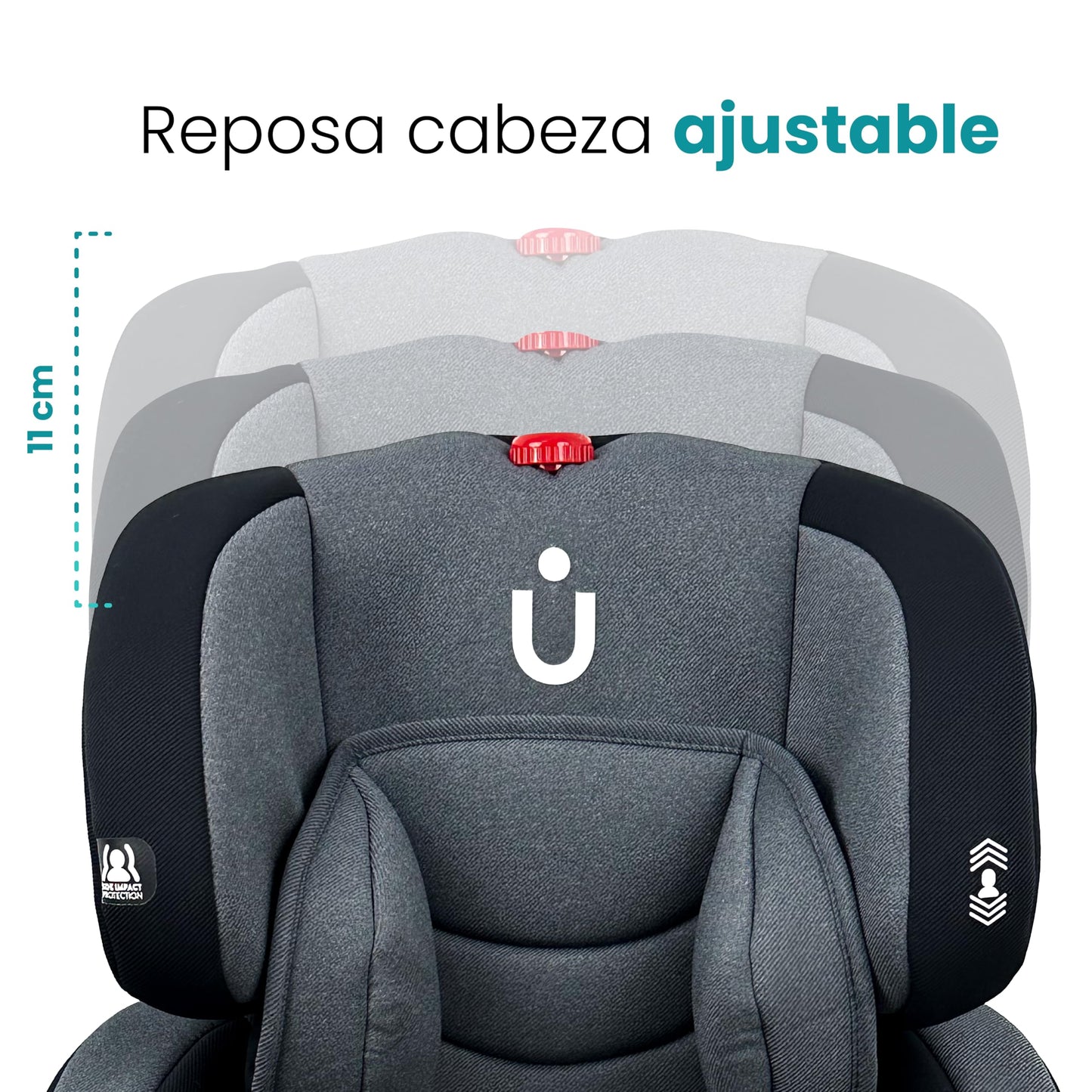 Amulay | Autoasiento para Bebe de 9 a 36 kg | Booster Car Seat con Arnés de 5 puntos, Respaldo Reclinable, Cojín elevador y Reposa cabezas ajustable | Color Gris y Negro