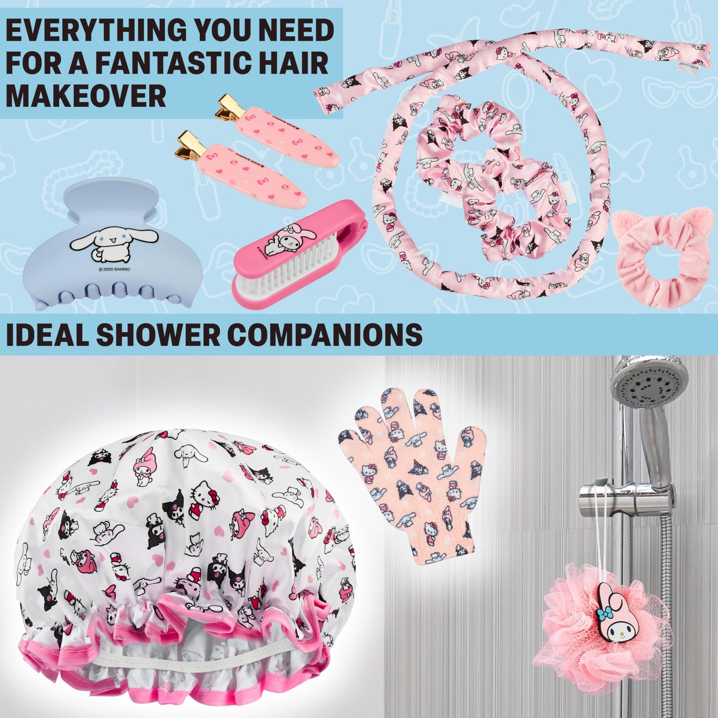 Calendario de Adviento Hello Kitty 2025 para mujeres y adolescentes, brochas de maquillaje, pinzas para el cabello, máscara de ojos, kit de regalo de belleza y cuidado personal, cuenta regresiva