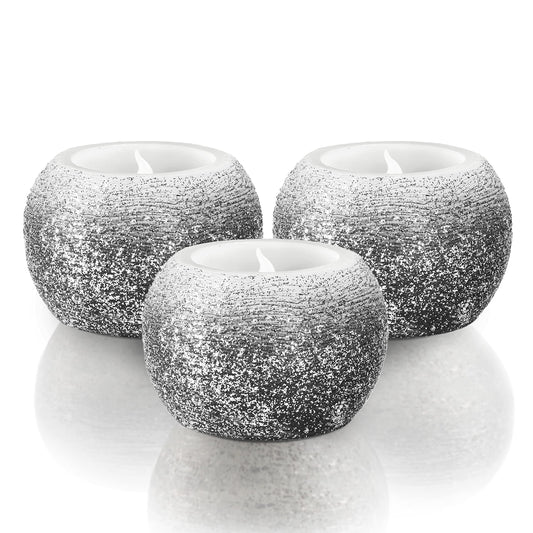 FURORA LIGHTING - Velas pequeñas de cera real sin llama de color negro brillante, paquete de 3, velas redondas parpadeantes LED perfectas para decoración de boda, 2.4 pulgadas de ancho x 1.6 pulgadas
