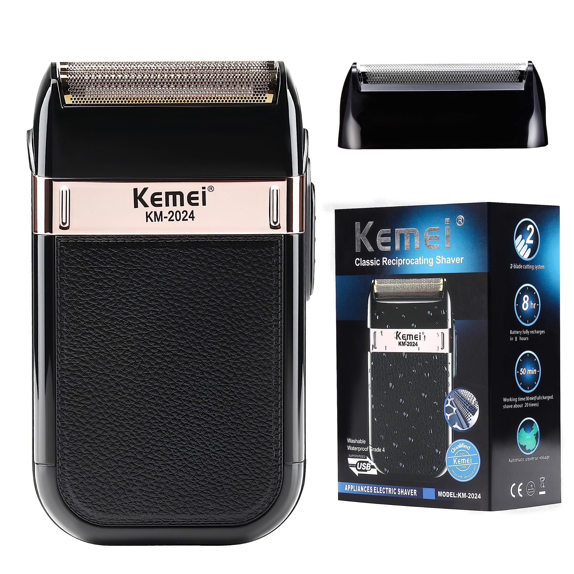 Afeitadora de Láminas KEMEI Negra Recargable e Inalámbrica para Hombre