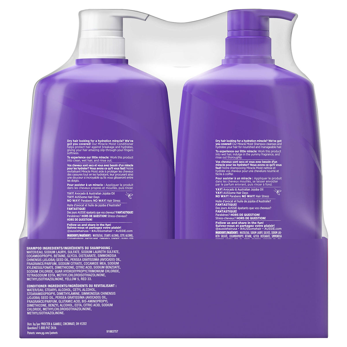 Aussie Miracle Moist Shampoo & Aussie Miracle Moist Conditioner, 2-pack, 26.2 Fl. Oz ea.