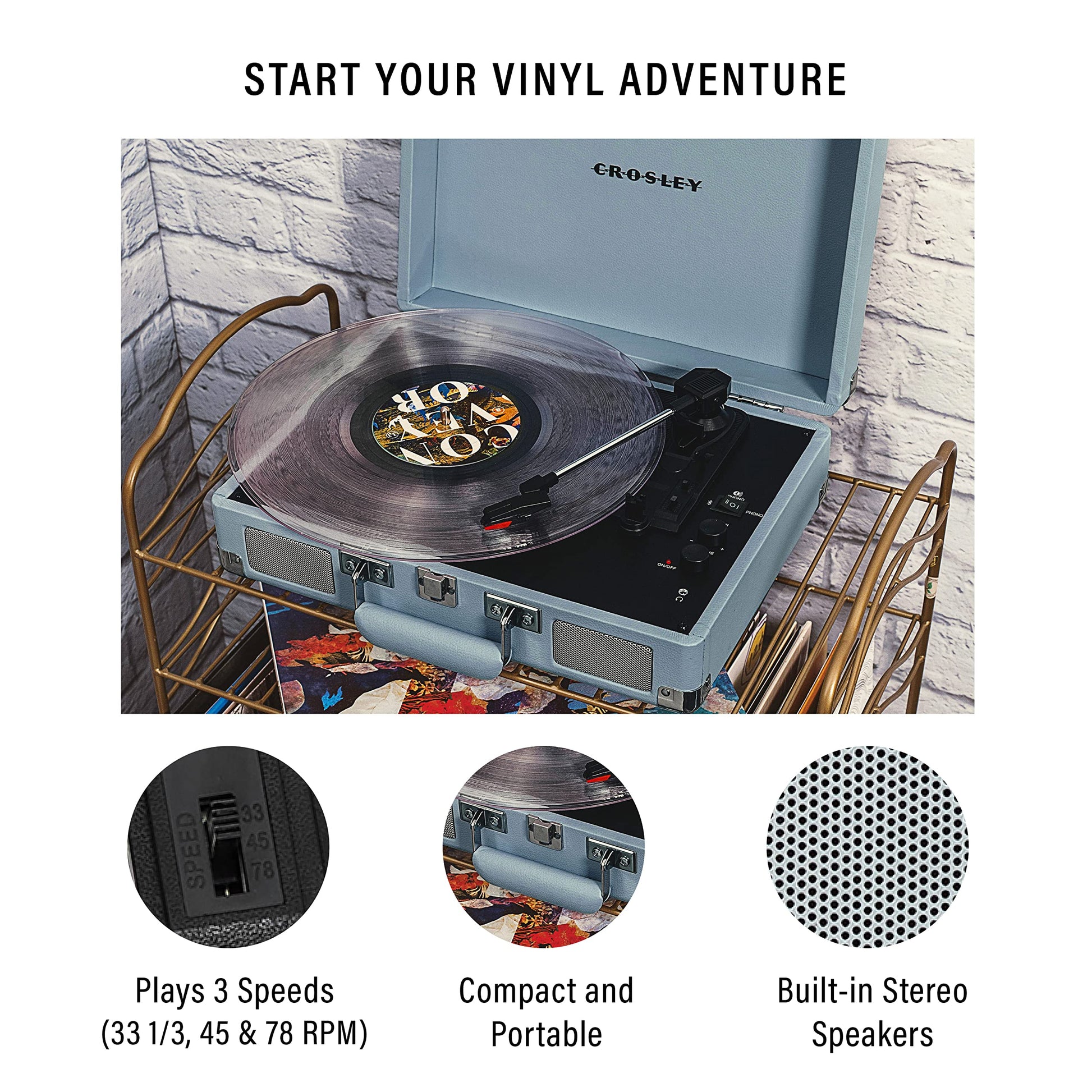 Crosley CR8005F-TN Cruiser Plus - Tocadiscos de Vinilo con Bluetooth de 3 velocidades, turmalina