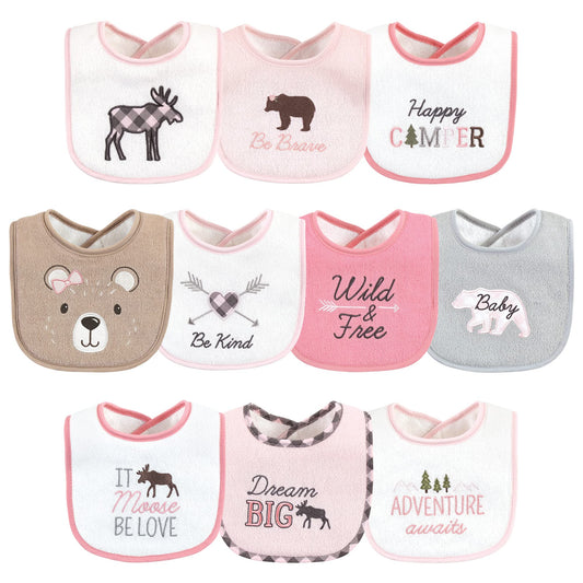 Hudson Baby Baberos unisex de rizo de algodón para bebé con relleno de fibra, oso de alce para niña, talla única