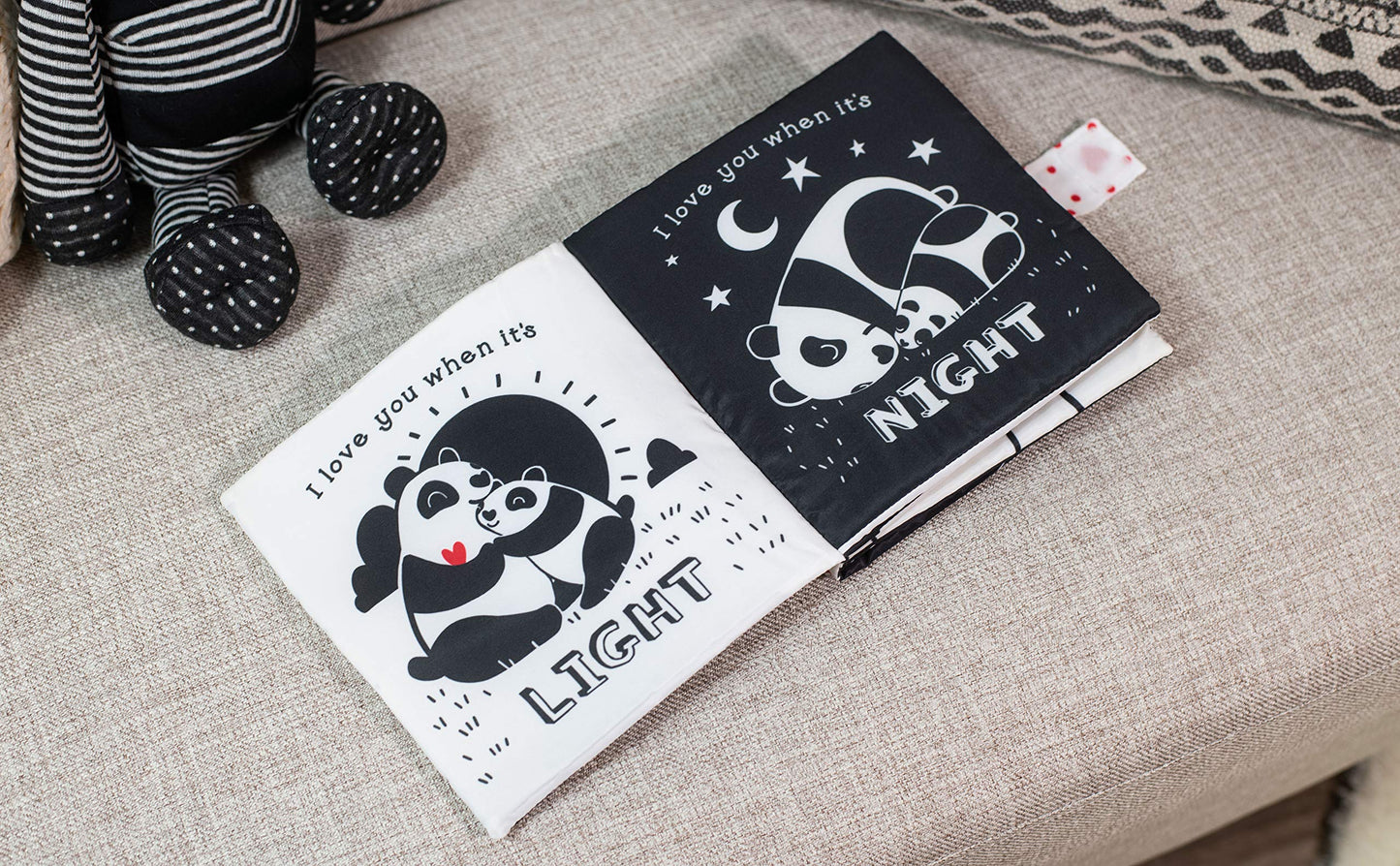 Libreta suave de tela de poliéster para bebé, color blanco y negro 7 x 7, I Love You Blanco y Negro, 7 x 7