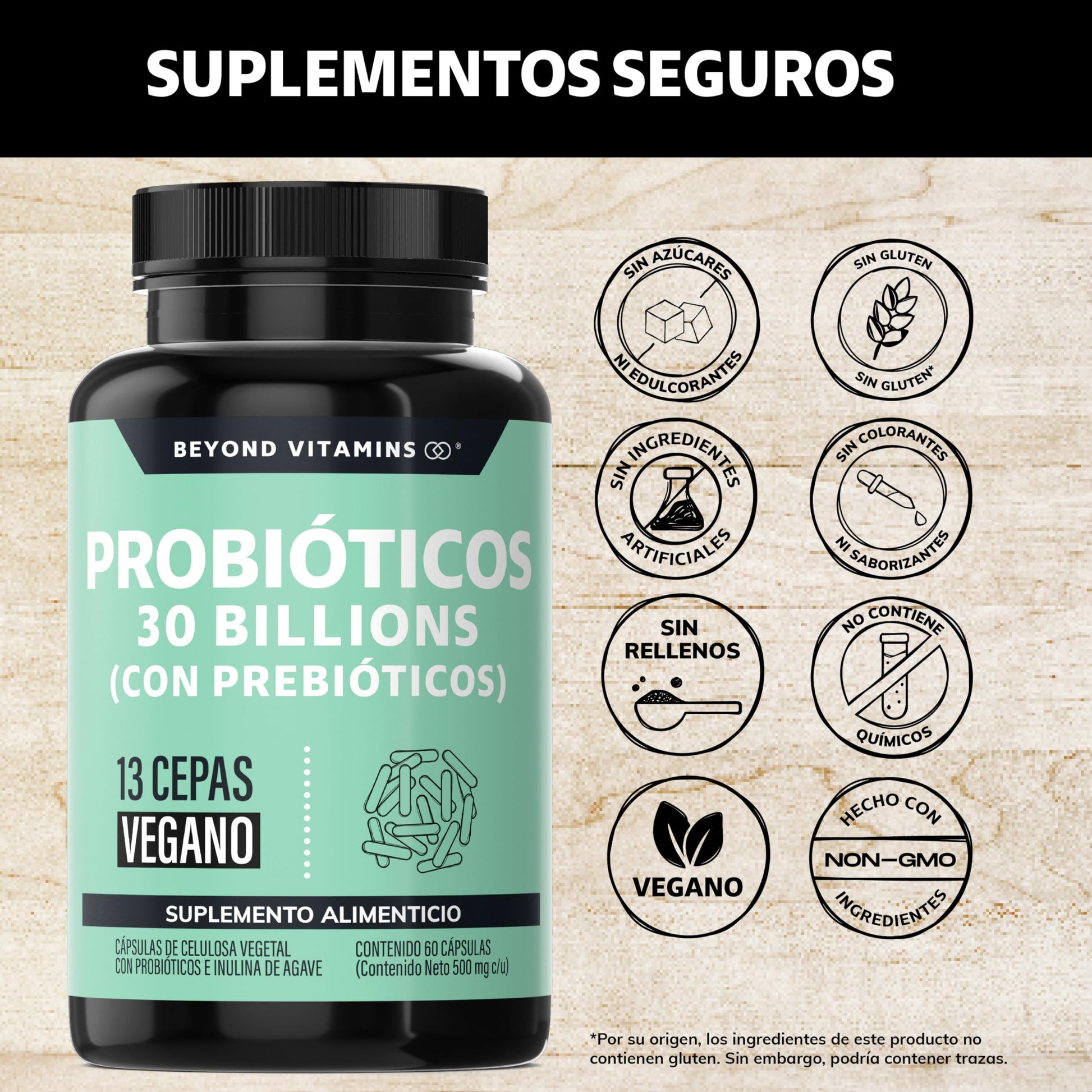 Probióticos Vegano 30 Billion UFC + Prebióticos e Inulina de Agave con Tecnología de Microencapsulación para Hombre y Mujer