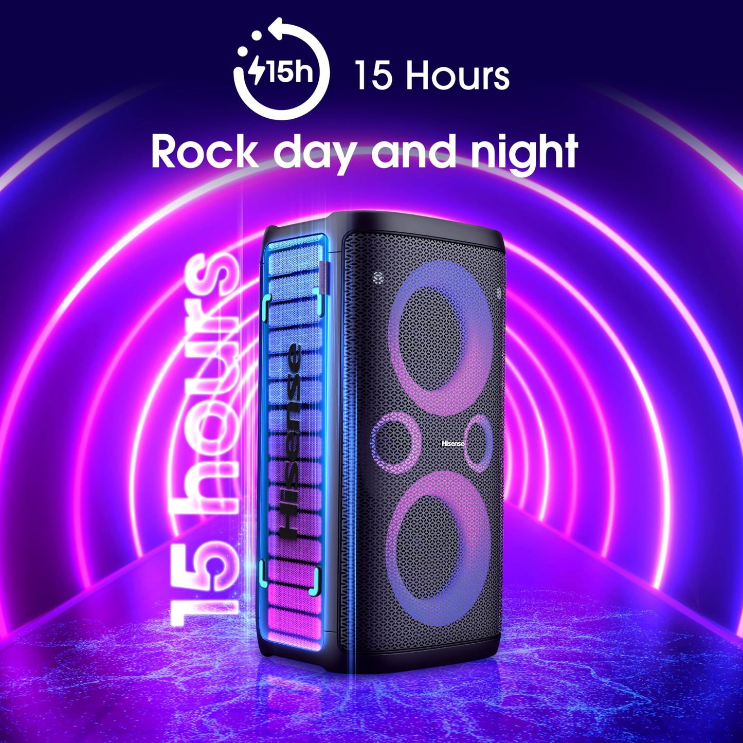Hisense Ultimate - Altavoz inalámbrico para Fiesta Exterior e Interior con subwoofer, 2.0 CH, 300 W, IPX4 Impermeable, batería de Larga duración, Bluetooth5.0, Modo DJ y Karaoke (HP100)