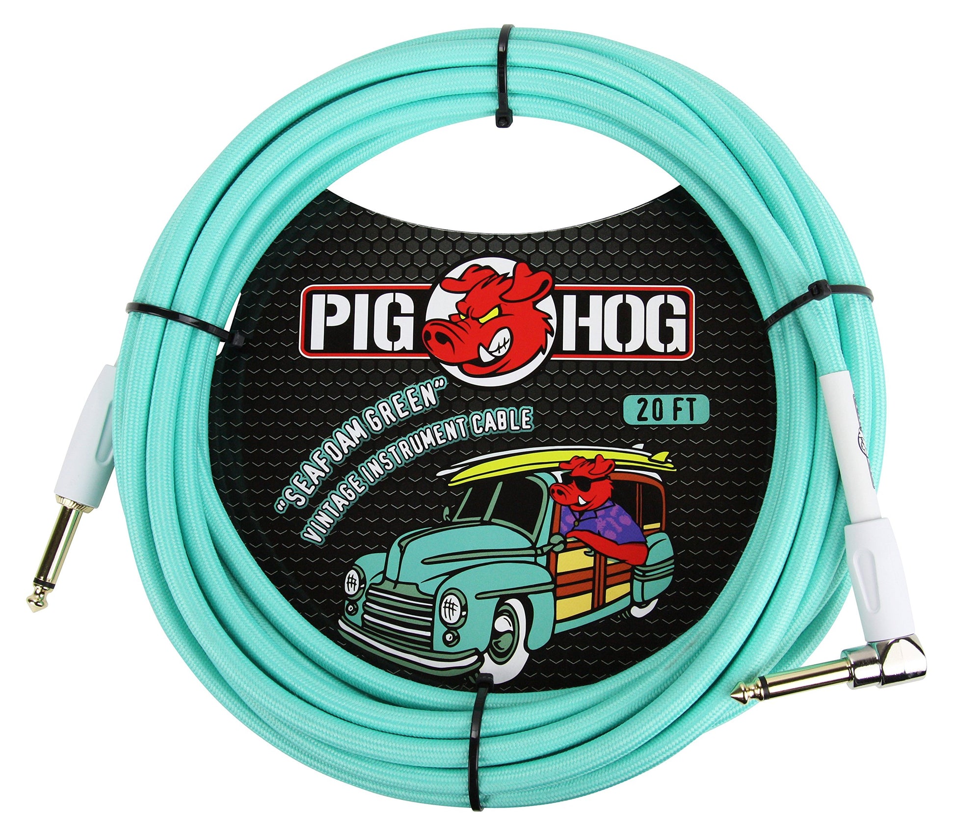 Cable para Instrumentos Pig Hog Seafoam Green de Ángulos Rectos 20 Pies