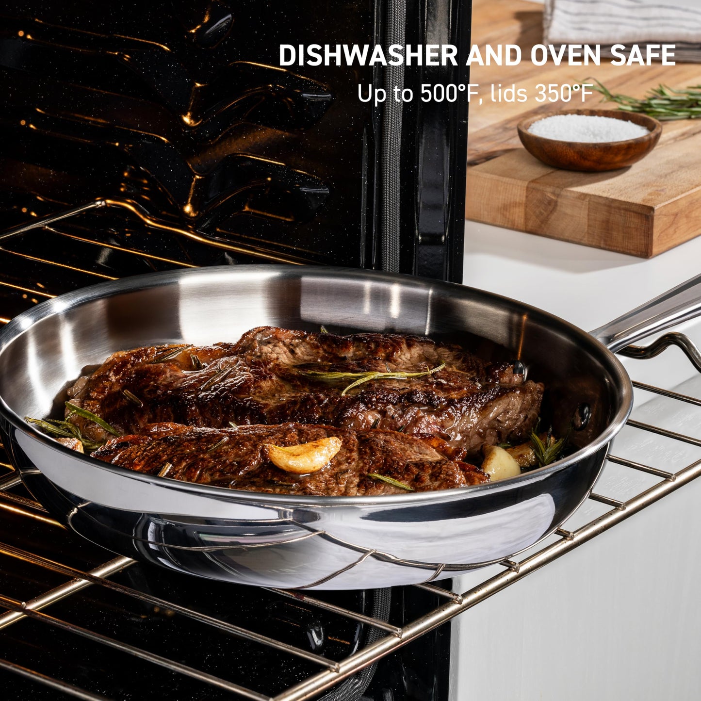 T-fal Pro - Horno holandés de acero inoxidable de tres capas con tapa, 6 cuartos de galón, compatible con inducción, apto para horno 500F, tapa 350F, utensilios de cocina, calor rápido y uniforme