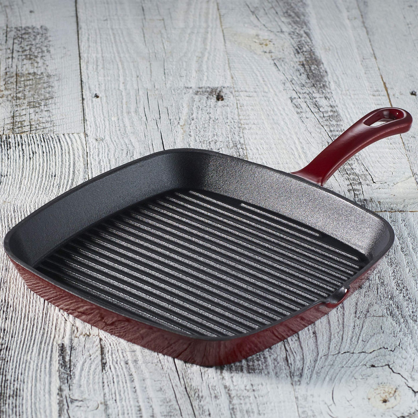 Cuisinart - Sartén abierta con mango, Plancha de 23.5 cm (9.25 pulgadas), Enameled Cardinal Red, 9.25" Square Grill Pan, 1
