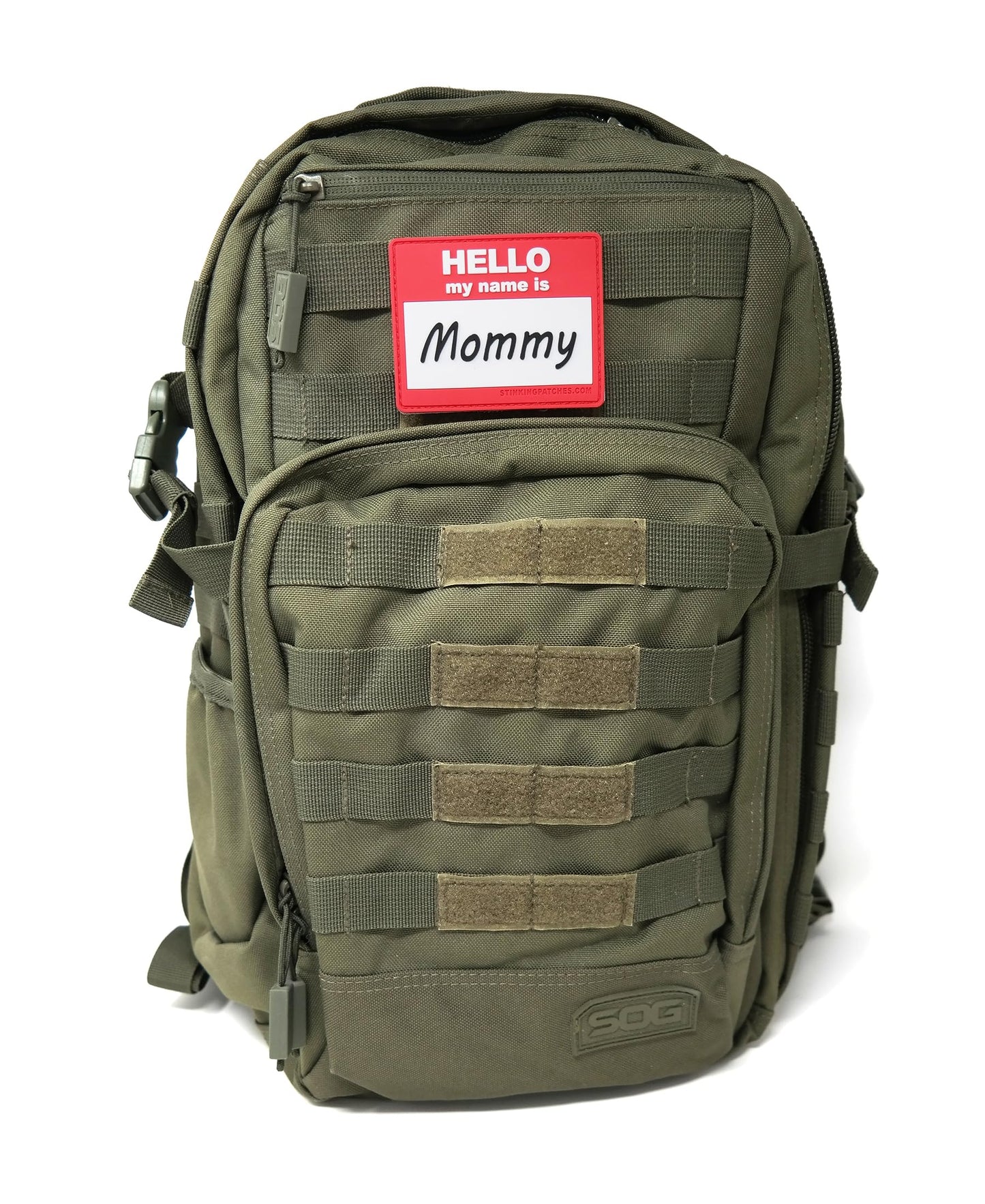 Hello My Name is Mommy Parche de PVC con gancho y bucle | Divertido parche táctico para bolsas de pañales y equipo de papá
