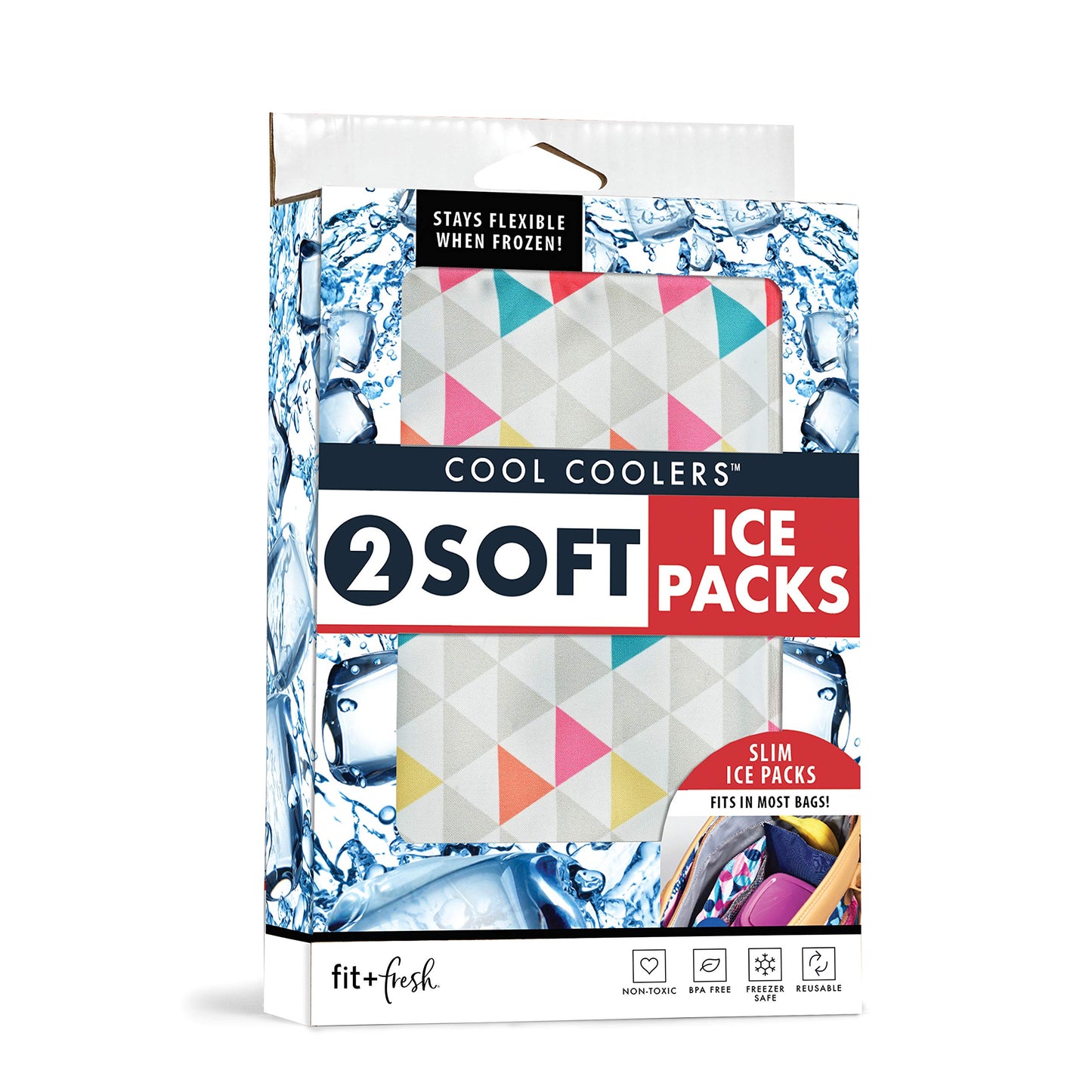 Cool Coolers by Fit + Fresh, reutilizables paquetes de hielo suaves para bolsas de bebé, bolsa de hielo flexible y esenciales de lactancia materna, perfecto para almacenamiento de leche materna, 2 unidades, multicolor