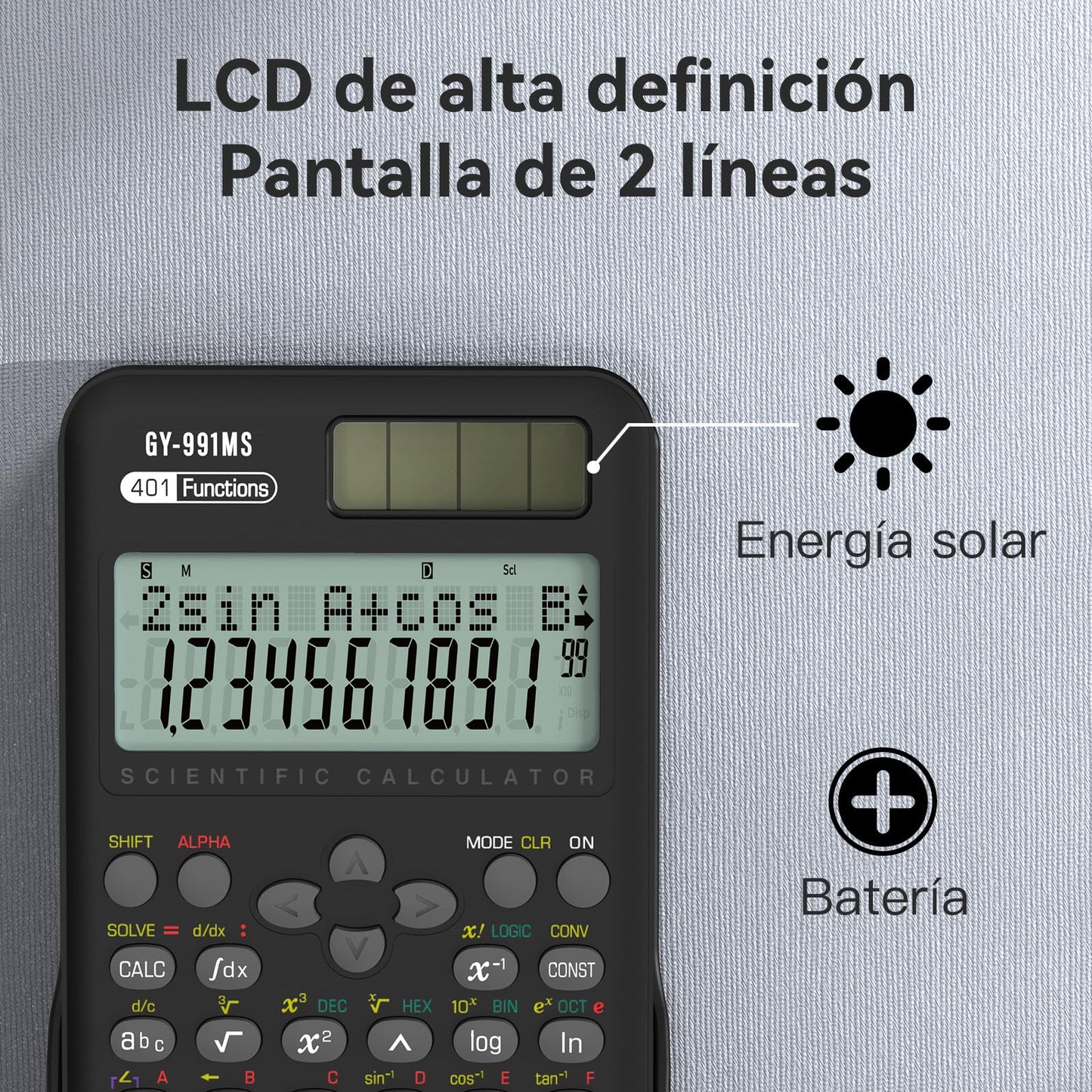 Calculadora Científica ROATEE Negra con 401 Funciones y Pantalla de Dos Líneas