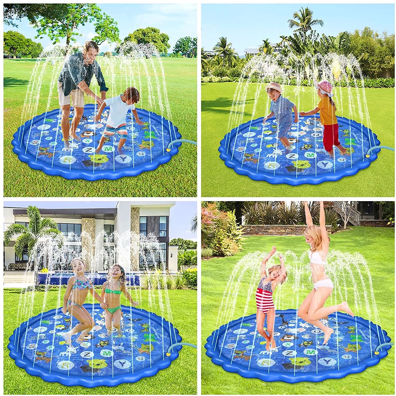 Almohadilla para salpicaduras de agua de 68 pulgadas, almohadilla para salpicaduras de verano para niños, actividades inflables en la piscina, juegos al aire libre, divertidos juguetes de agua para niños y niñas de la familia, apto para niños de 3+ años.