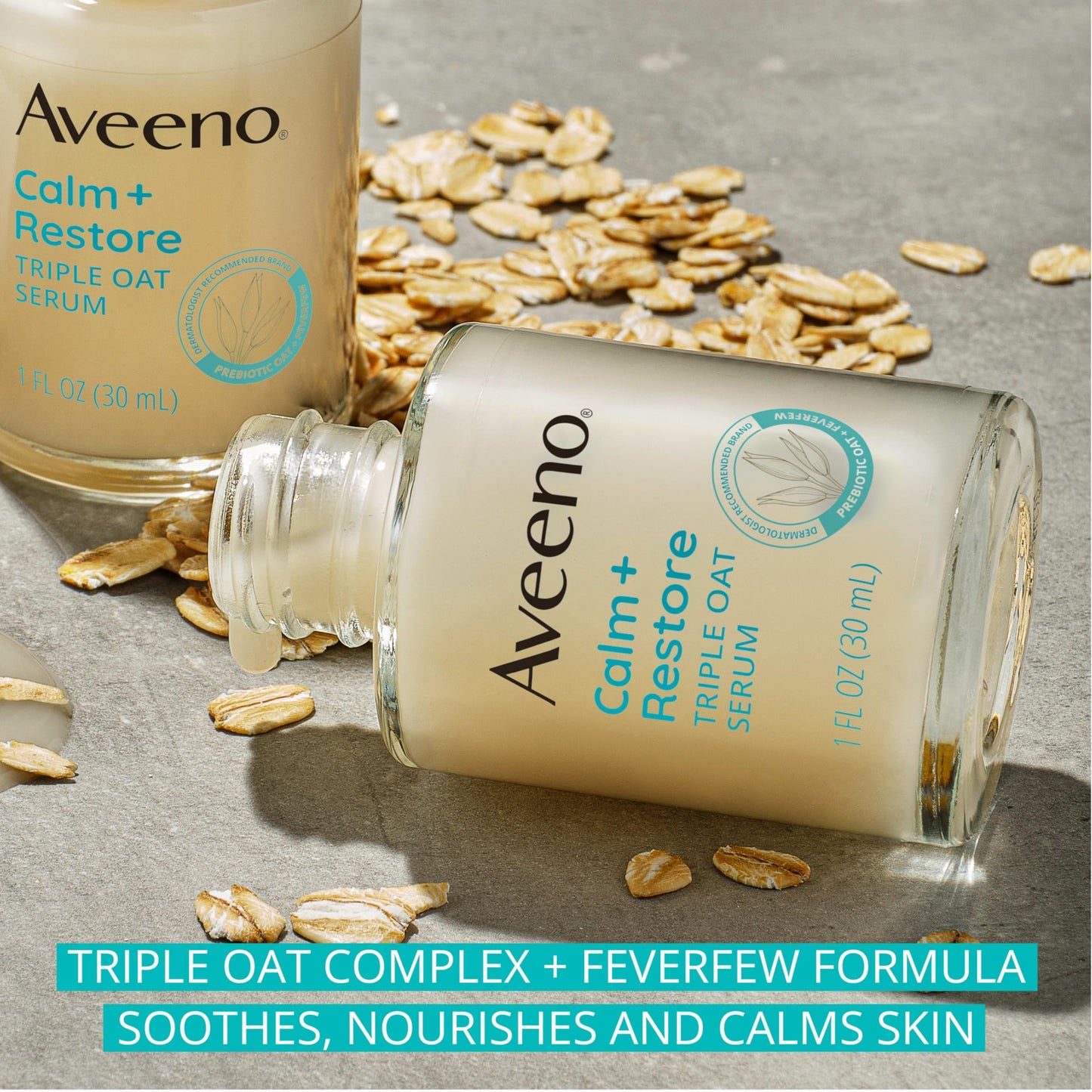 Aveeno Calm + Restore Triple Oat Hydrating Face Serum for Sensitive Skin, Gentle and Lightweight Facial Serum to Smooth and Fortify Skin, Hypoallergenic, Fragrance- and Paraben-Free, 1 fl. Oz