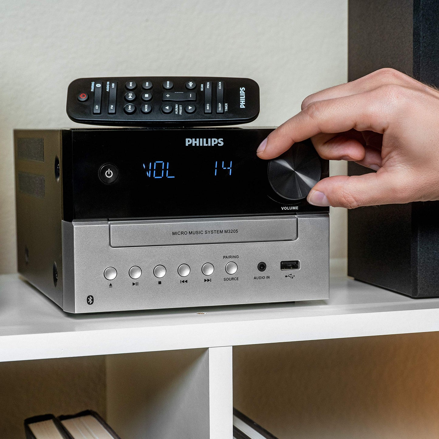 PHILIPS Sistema estéreo Bluetooth para el hogar con Reproductor de CD, transmisión inalámbrica, MP3, USB, Entrada de Audio, Radio FM, 15 W, Sistema de Sonido Micro música