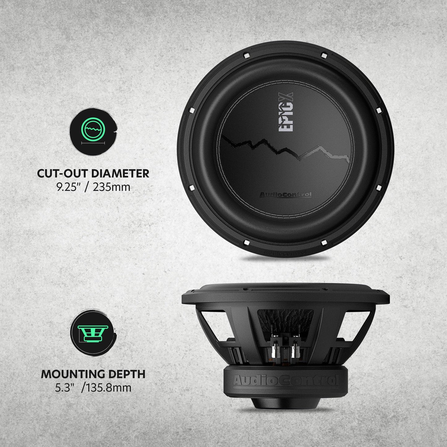 AudioControl EPICX Series - Altavoz de subwoofer para coche de 10 pulgadas, potencia máxima de 750 W (500 W RMS), bobinas de voz duales de 4 ohmios, subwoofer Loud Pro StreetBass para sistema de audio