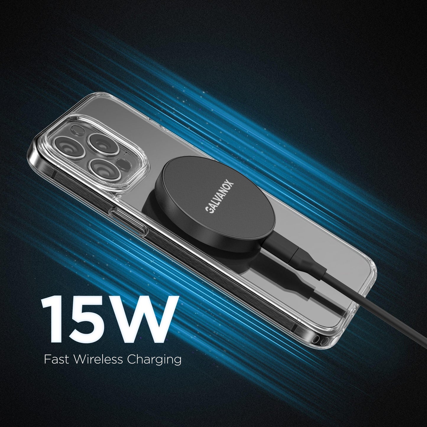 Galvanox Cargador inalámbrico largo, compatible con MagSafe (cable de 10 pies) magnético de 15 W, almohadilla de carga rápida para iPhone con cable flexible y extraíble (negro)