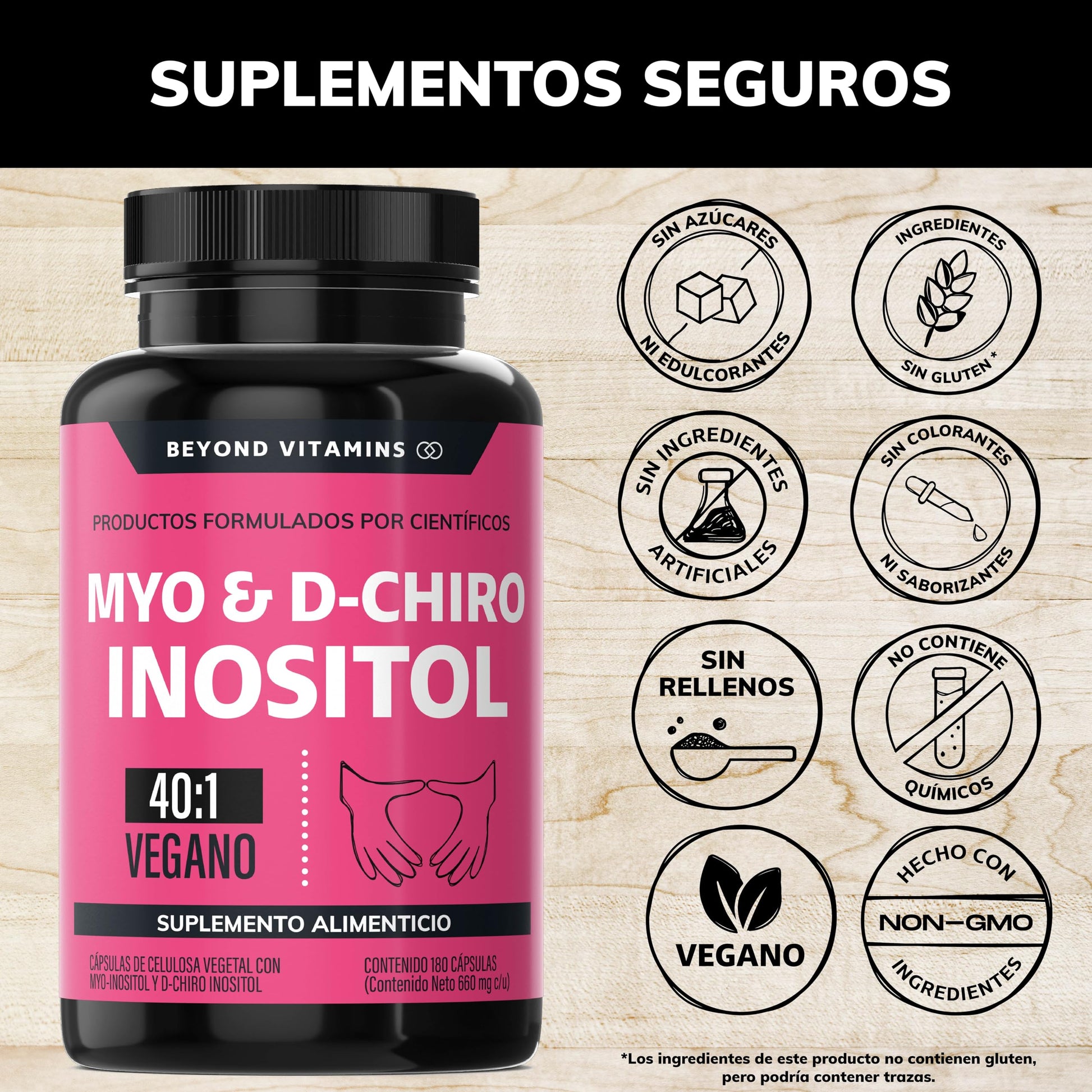 Inositol 40:1 | Myo y D-Chiro Inositol Puro | 180 cápsulas | Vitaminas para mujer | Suplemento Alimenticio Beyond Vitamins | Vegano | 180 caps